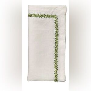 NWOT KIM SEYBERT JARDIN WHITE LINEN LIGHT & DARK GREEN AND GOLD THREAD SET OF 2